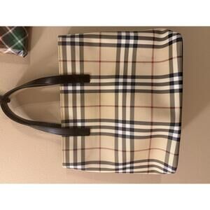 Burberry Plaid Pattern Handbag with Brown Handles
